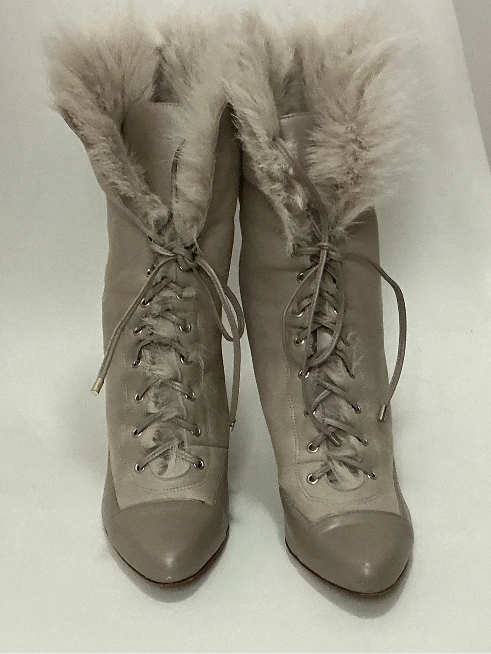 Ann Taylor Daniela Fur Lace-Up Booti size 7